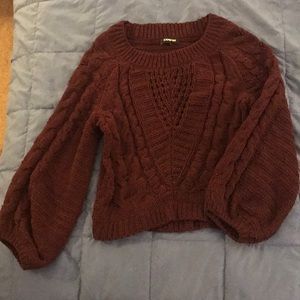Express Chenille Balloon Sleeve Sweater Wine Color